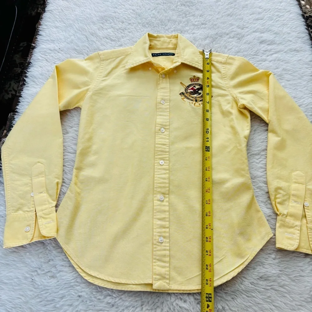 Ralph Lauren Yellow Embroidered Crest Button-Down Girls Kids Shirt size 7